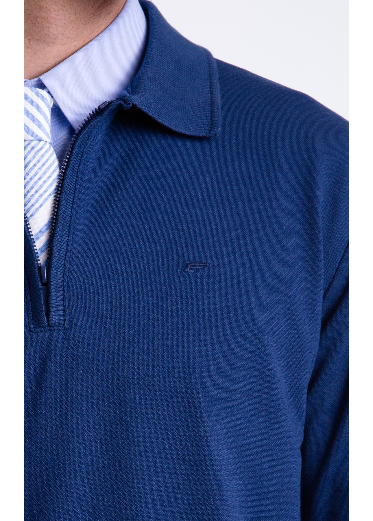 Polo Piquet Zipper Easa Ml Dark Navy