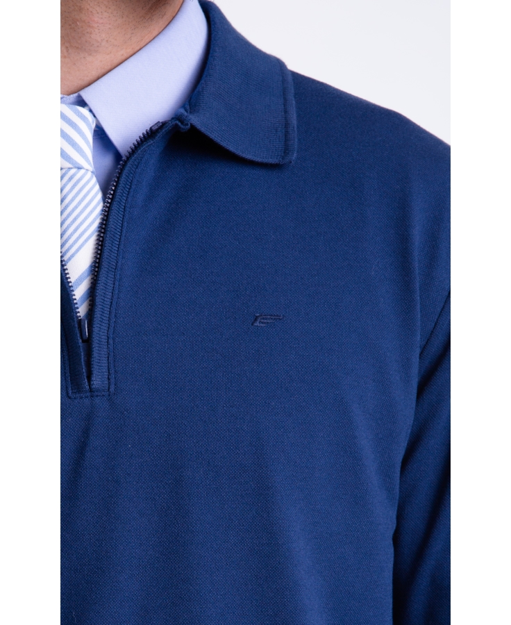 Polo Piquet Zipper Easa Ml Dark Navy