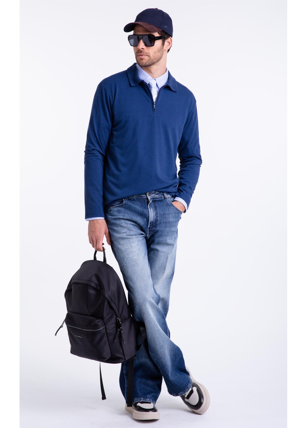 Polo Piquet Zipper Easa Ml Dark Navy
