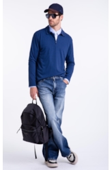Polo Piquet Zipper Easa Ml Dark Navy