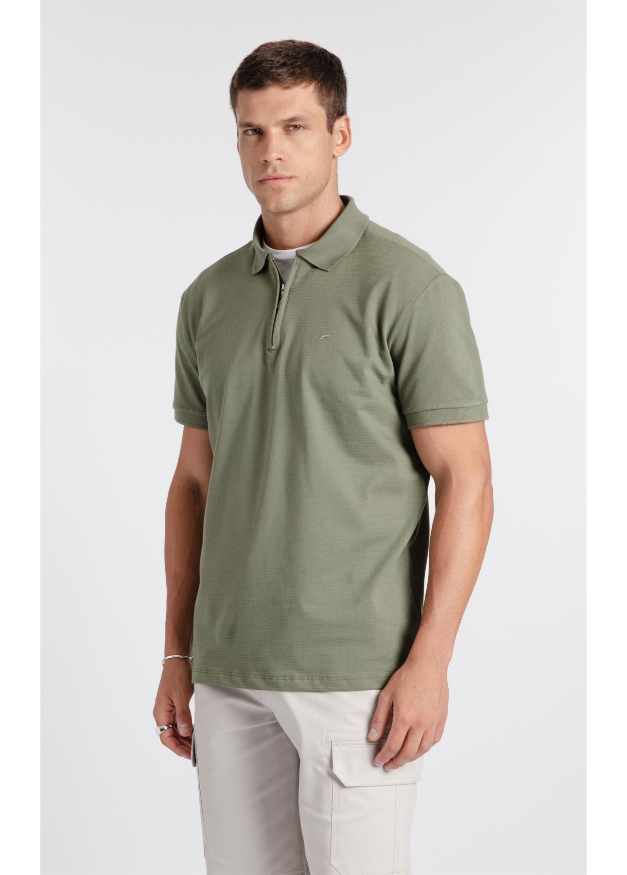 Polo Piquet Zipper Verde Army