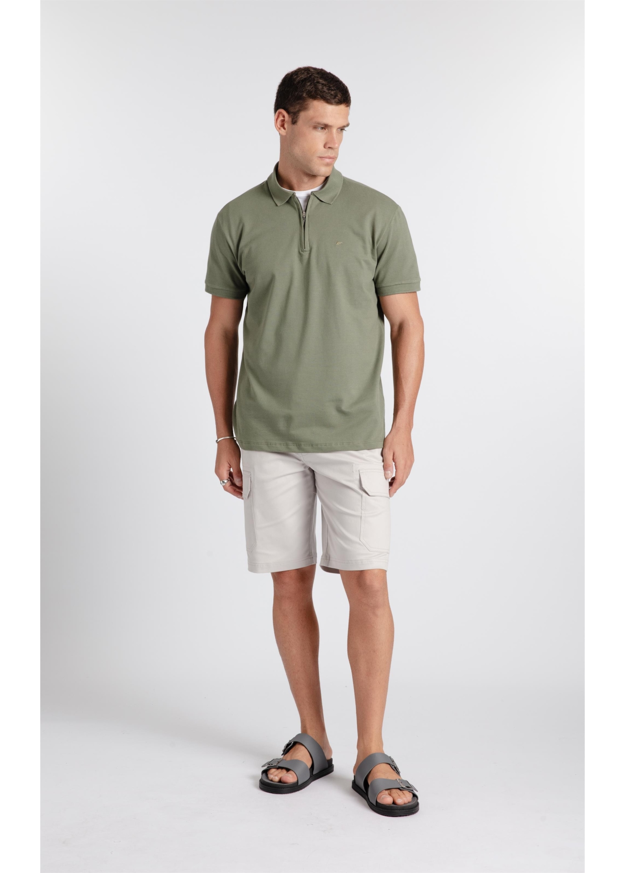 Polo Piquet Zipper Verde Army