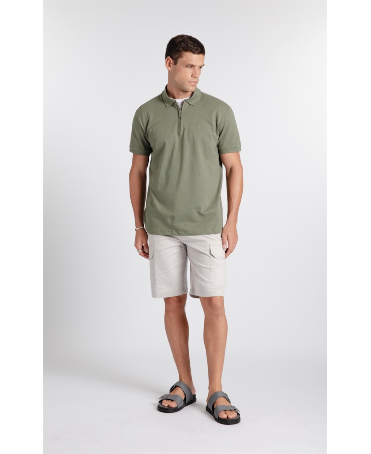 Polo Piquet Zipper Verde Army