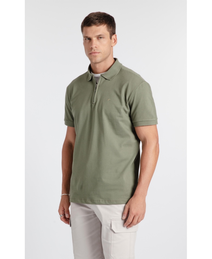 Polo Piquet Zipper Verde Army