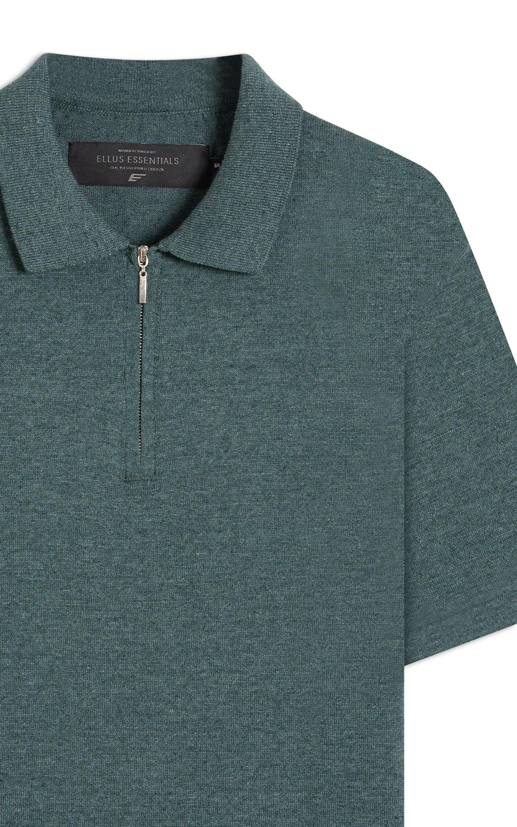 Polo Tricot Cotton Blend Zíper Bottle Mescla