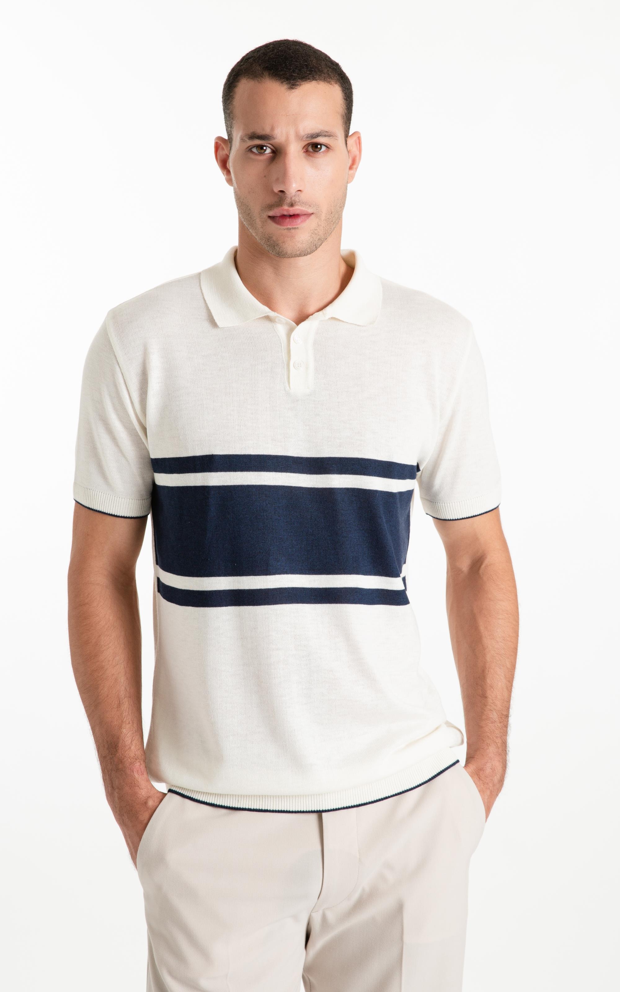Polo Tricot Visco Blend Polo Button Jersey Mc Off White