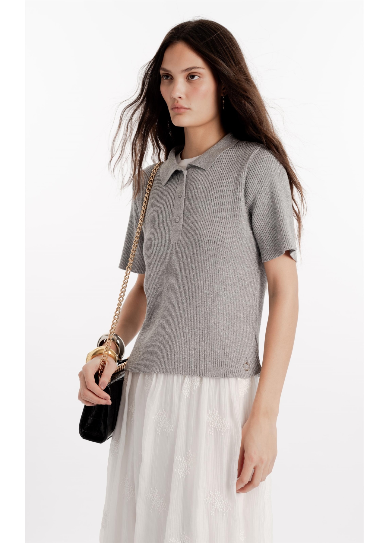 Polo Tricot Shine Prata