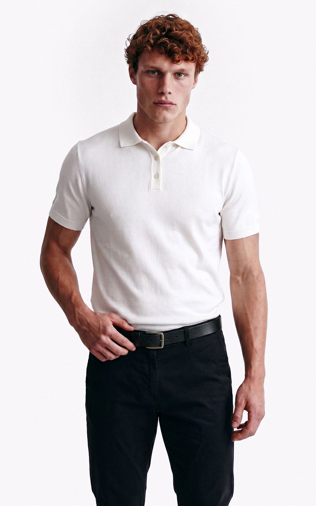 Polo Tricot Visco Blend Polo Button Jersey Mc Off White
