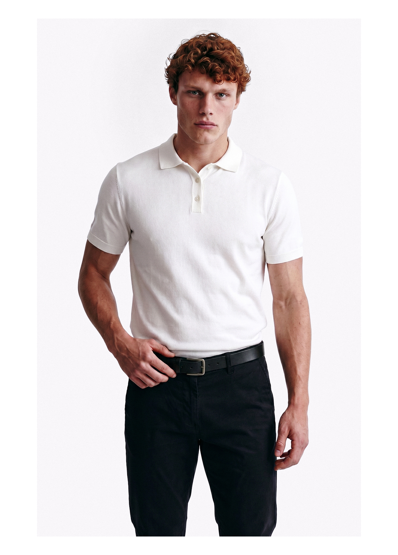 Polo Tricot Visco Blend Polo Button Jersey Mc Off White
