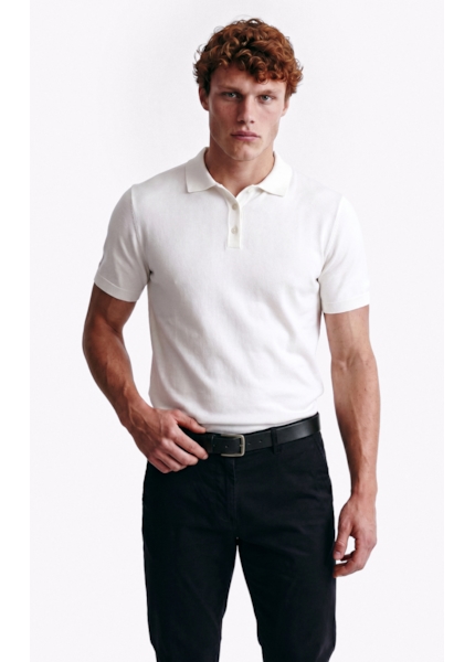 Polo Tricot Visco Blend Polo Button Jersey Mc Off White
