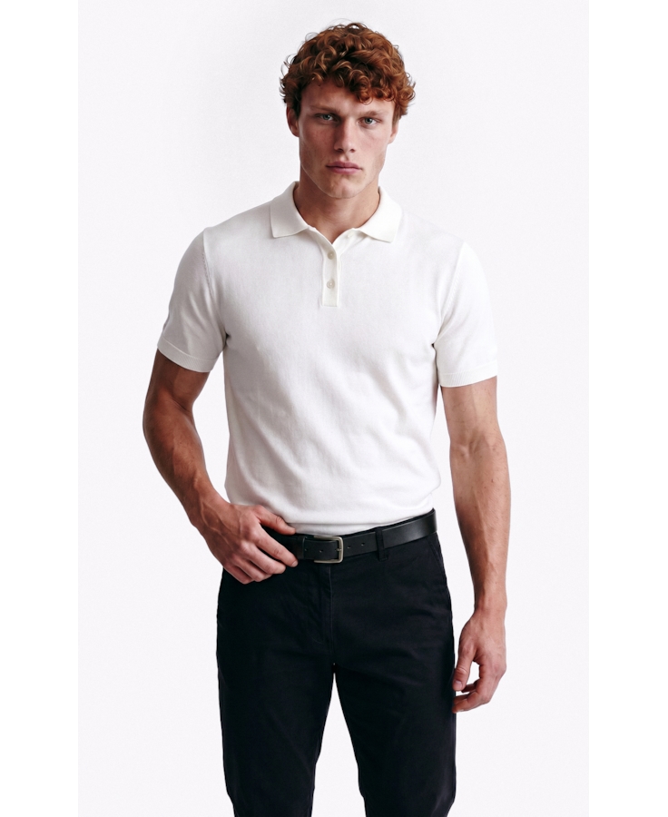 Polo Tricot Visco Blend Polo Button Jersey Mc Off White