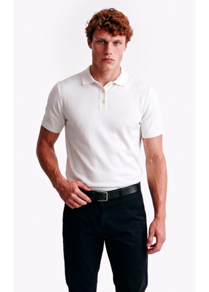 Polo Tricot Visco Blend Polo Button Jersey Mc Off White