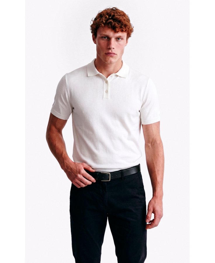 Polo Tricot Visco Blend Polo Button Jersey Mc Off White