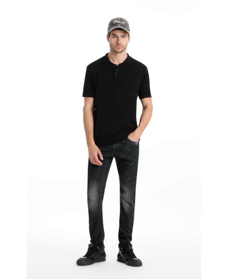 Polo Tricot  Visco Blend Texture Preto