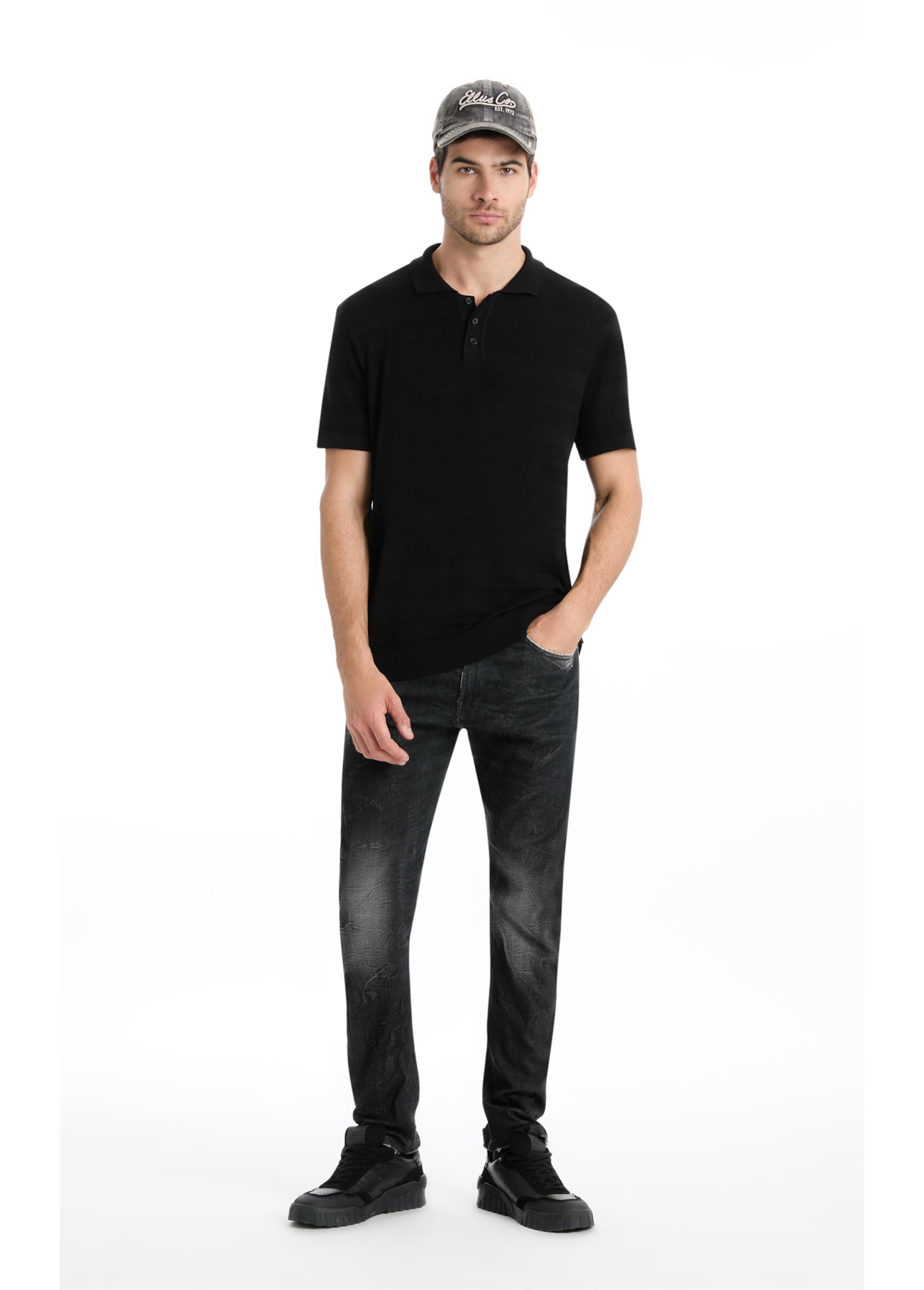 Polo Tricot  Visco Blend Texture Preto