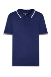 Polo Tricot Visco Mescla Jersey Piping Azul Bic