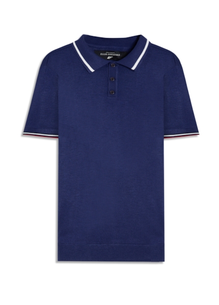 Polo Tricot Visco Mescla Jersey Piping Azul Bic