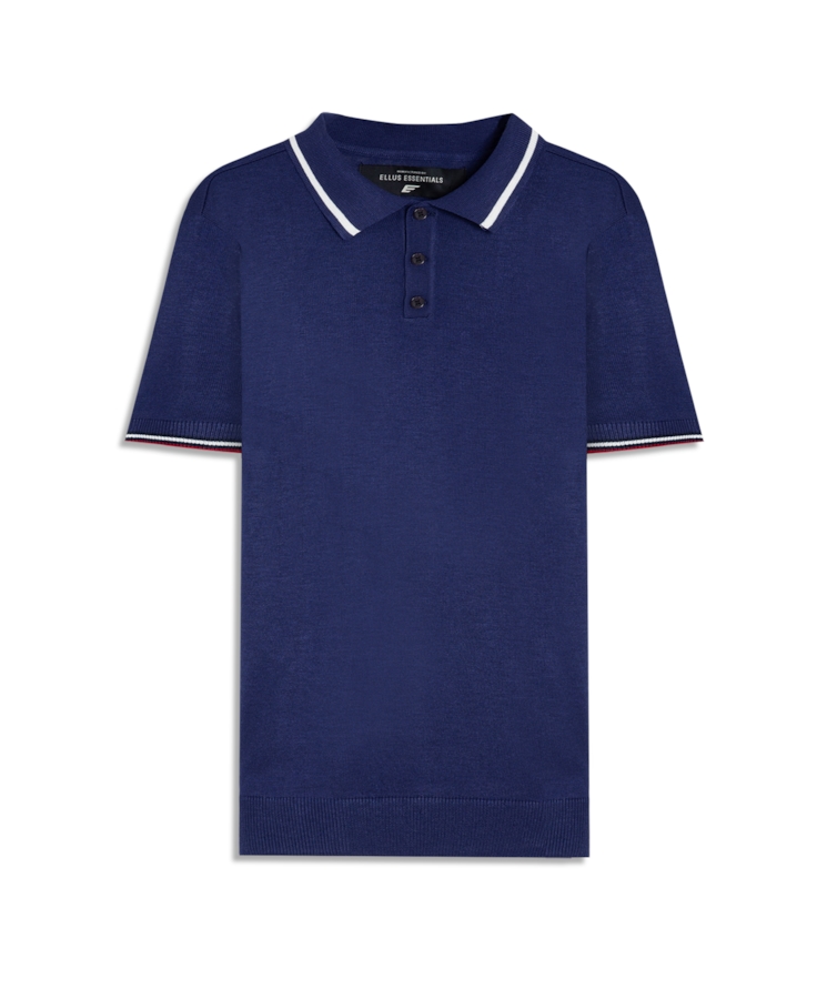 Polo Tricot Visco Mescla Jersey Piping Azul Bic