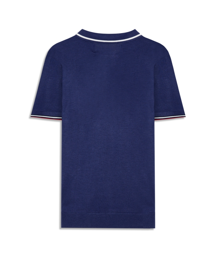 Polo Tricot Visco Mescla Jersey Piping Azul Bic