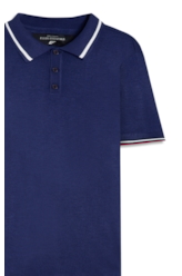 Polo Tricot Visco Mescla Jersey Piping Azul Bic