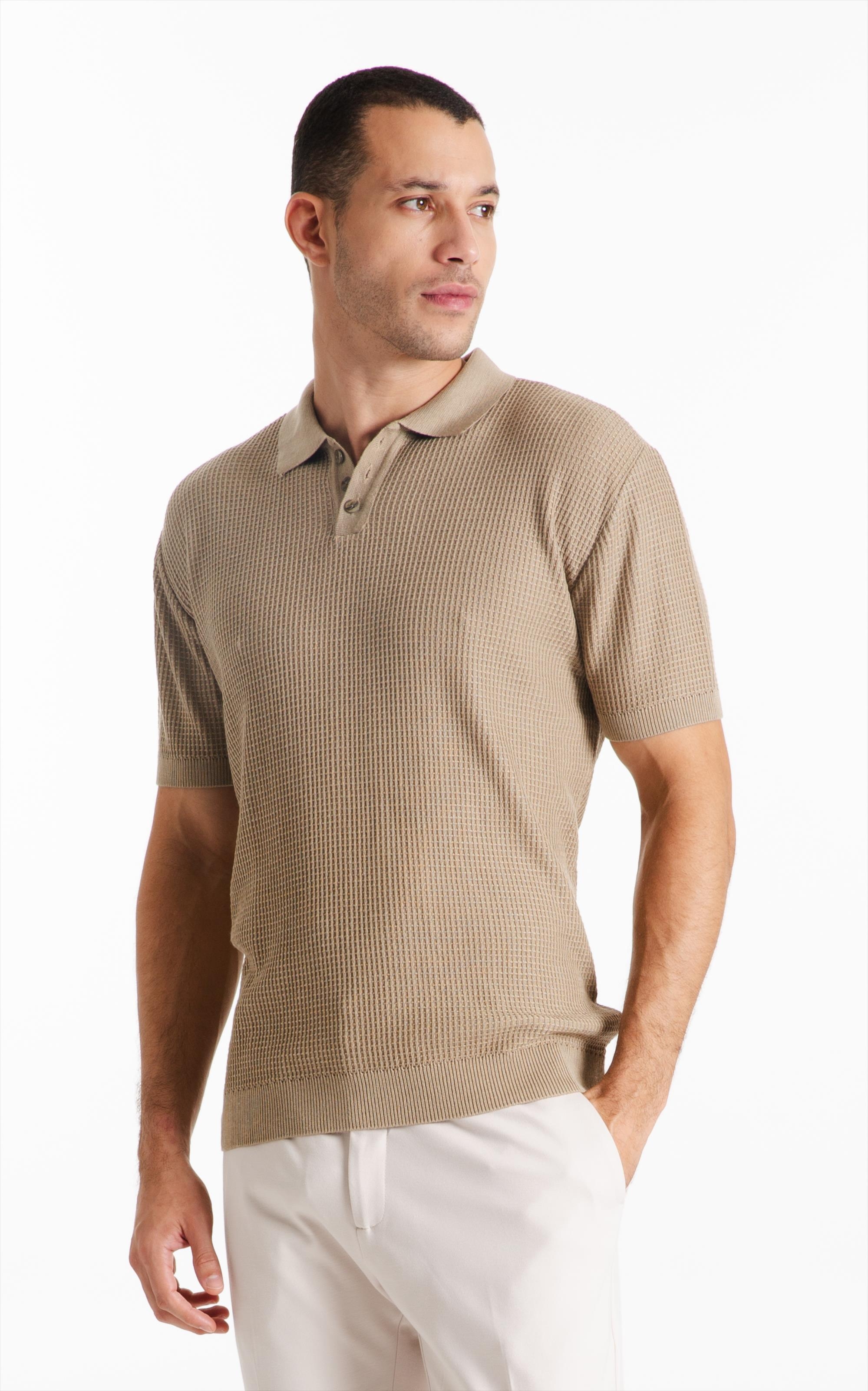 Polo Visco Mescla Polo Waffle Areia