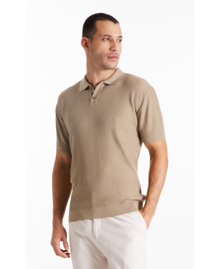 Polo Visco Mescla Polo Waffle Areia
