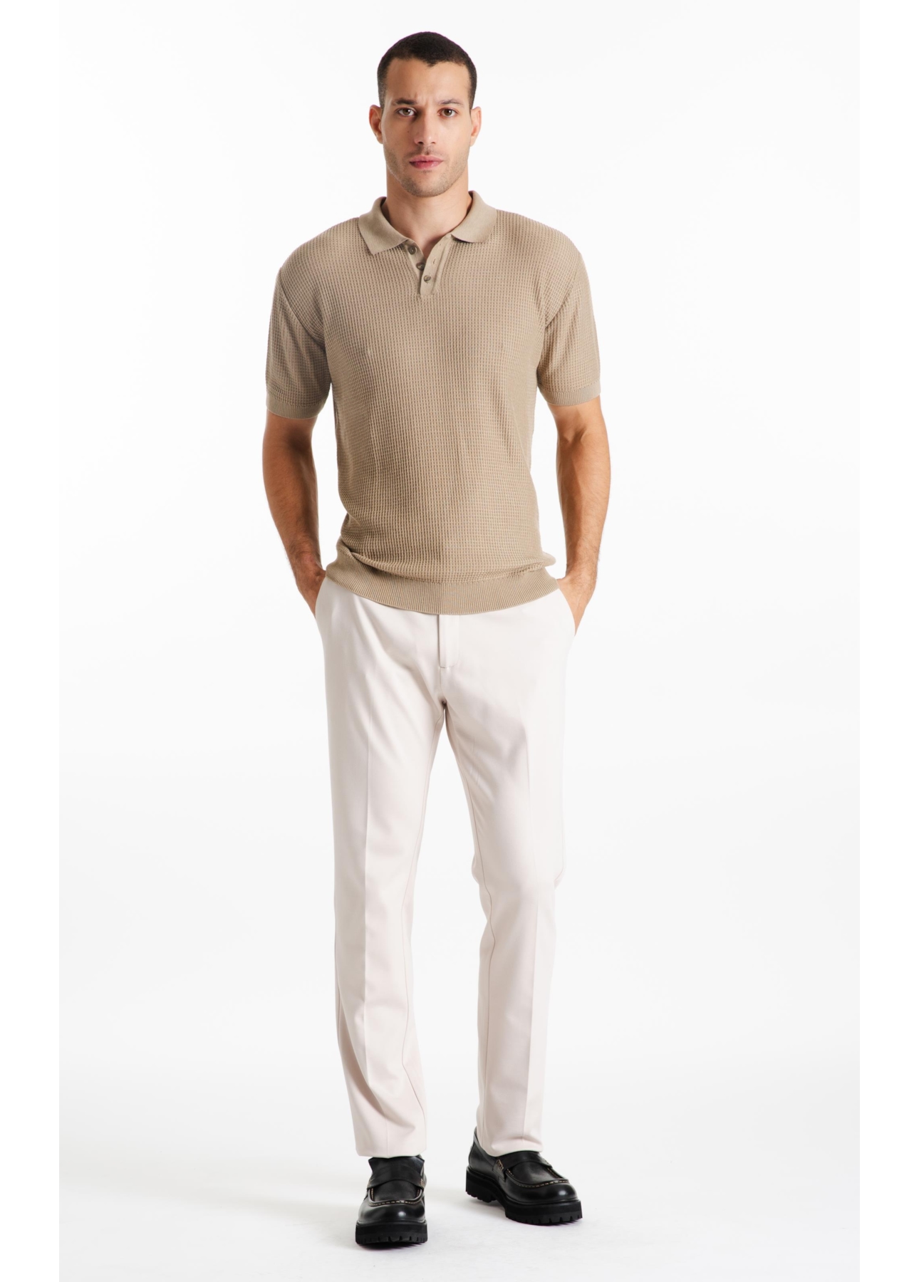 Polo Visco Mescla Polo Waffle Areia