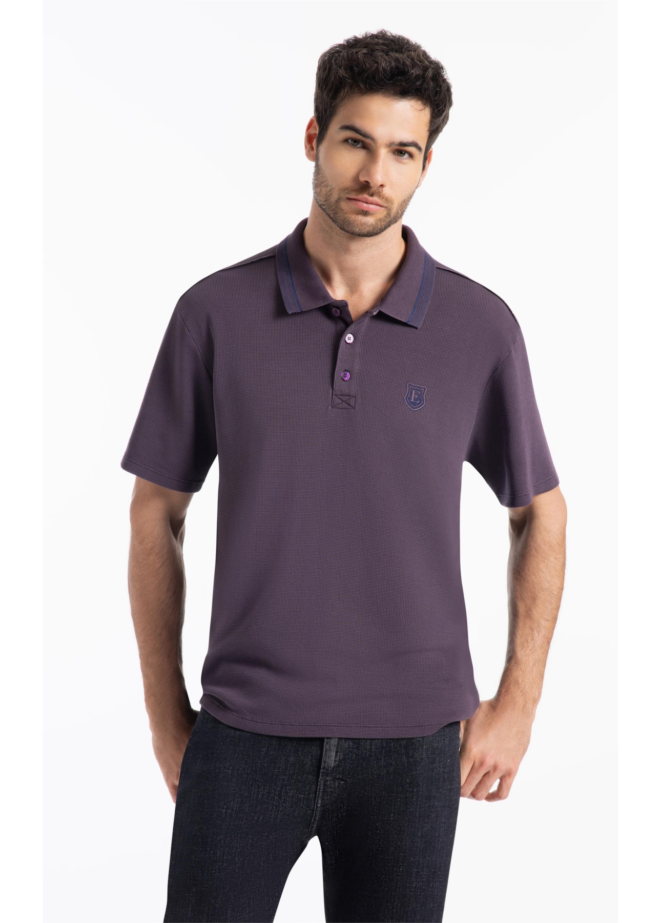 Polo Waffle College Shield Roxo