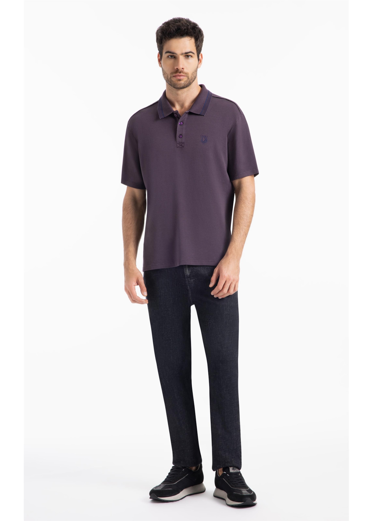Polo Waffle College Shield Roxo