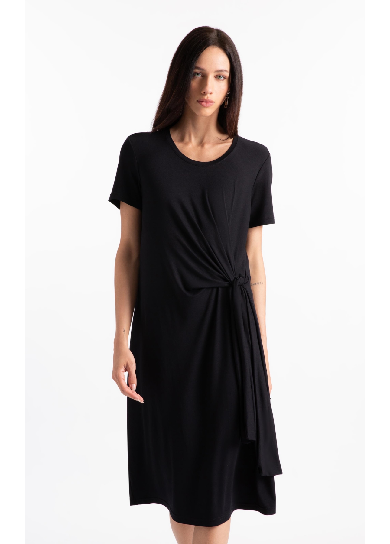 Rib Texturizado Vestido Longo Preto