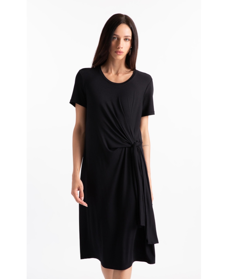 Rib Texturizado Vestido Longo Preto