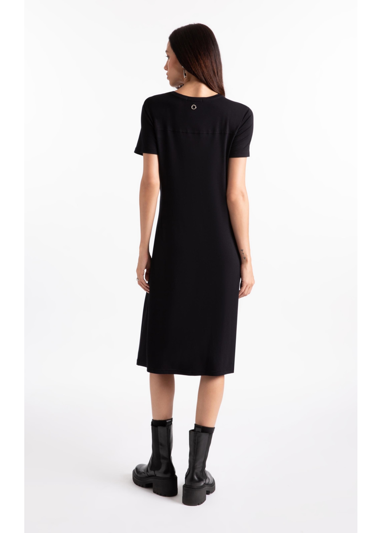 Rib Texturizado Vestido Longo Preto