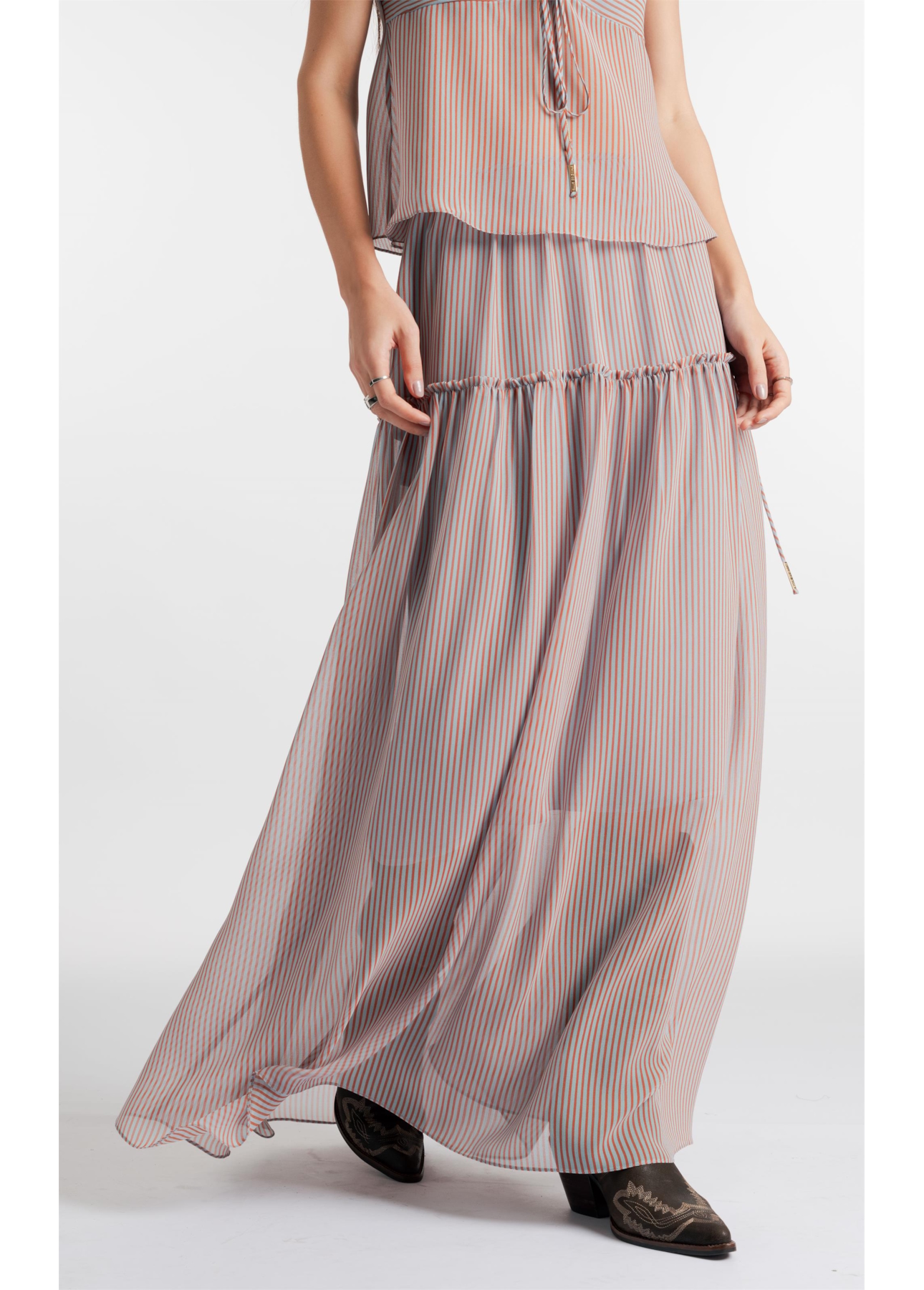 Saia Chiffon Stripes Fluid Azul Claro