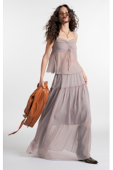 Saia Chiffon Stripes Fluid Azul Claro