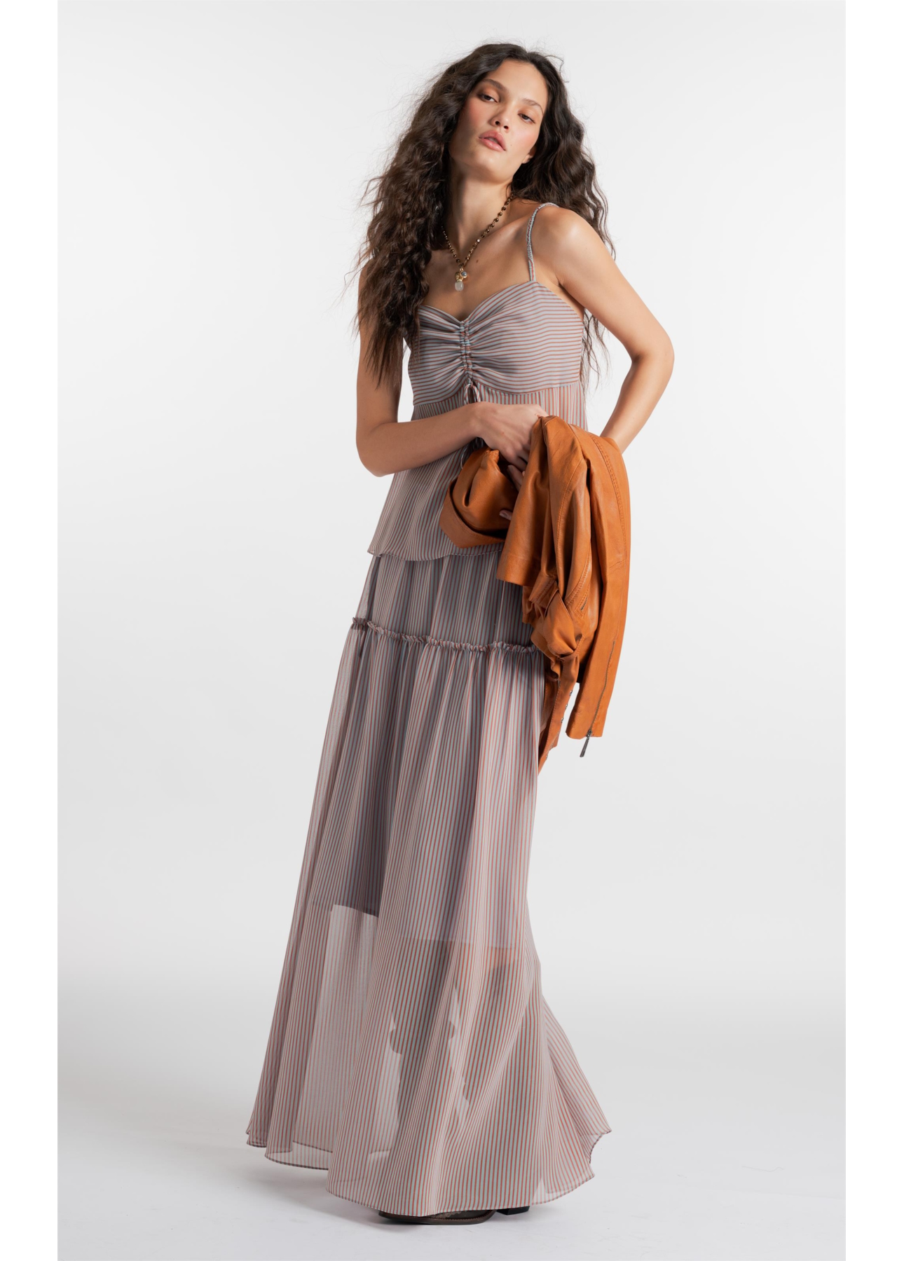 Saia Chiffon Stripes Fluid Azul Claro