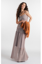 Saia Chiffon Stripes Fluid Azul Claro