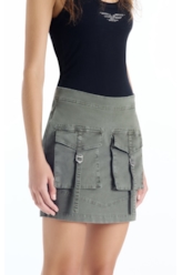 Saia Color Twill Power Zoe Cargo Verde Escuro