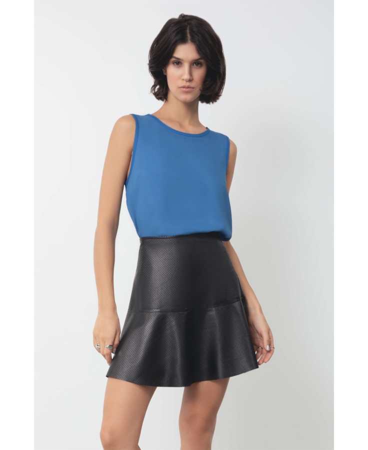 Saia Couro Mestico Ruffle Skirt Preto