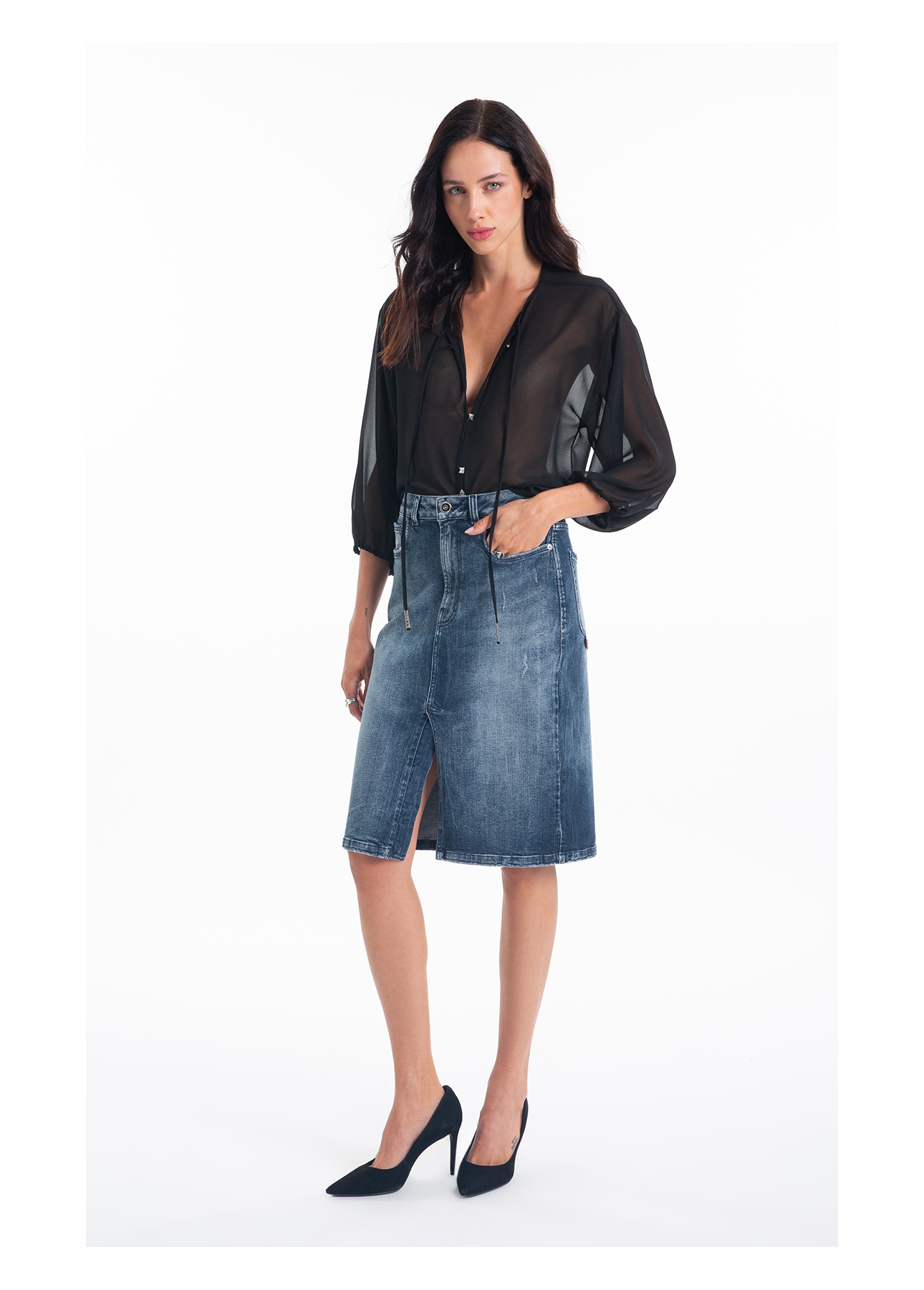 Saia Dark Forest Elastic Midi 5 Pockets Lav.Escuro