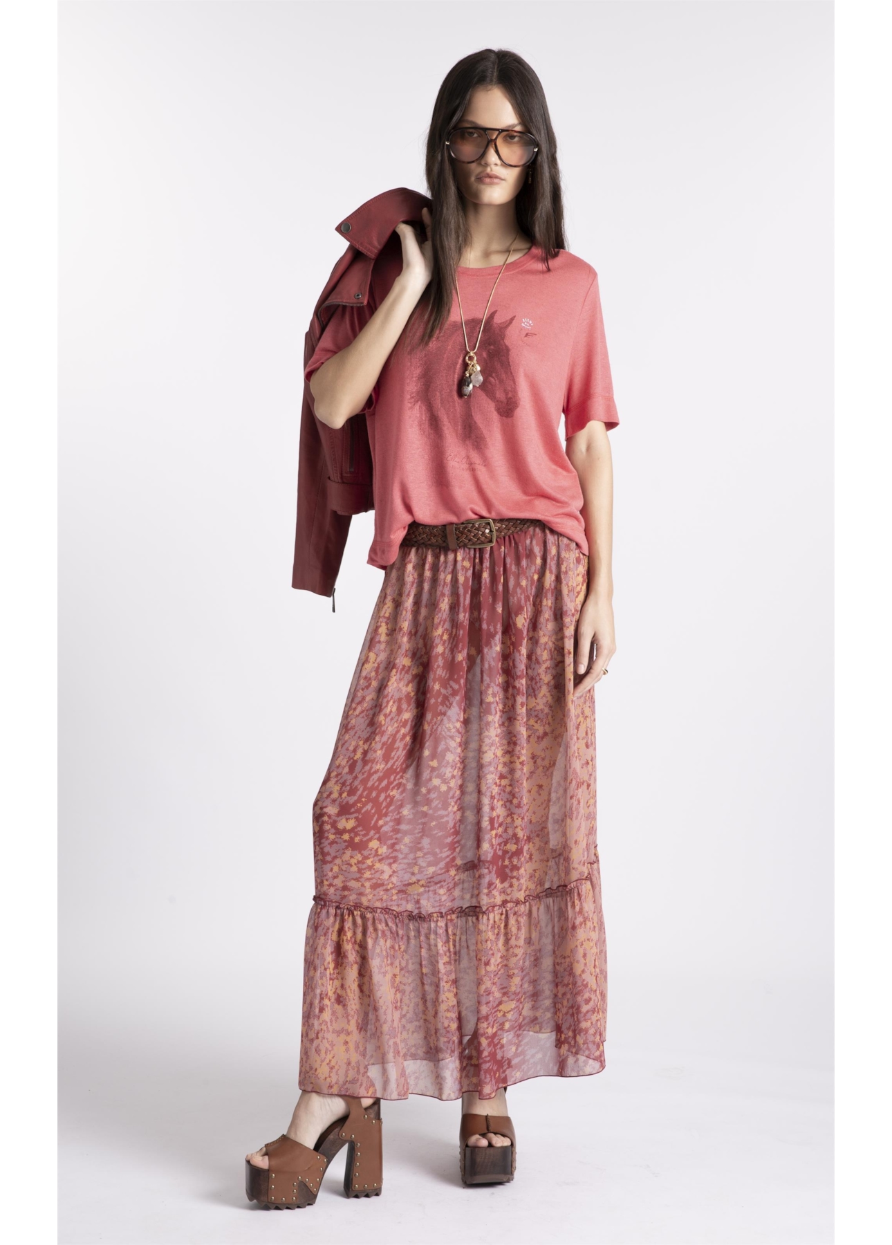 Saia Floral Midi Cobre