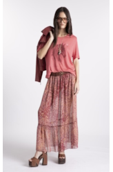Saia Floral Midi Cobre