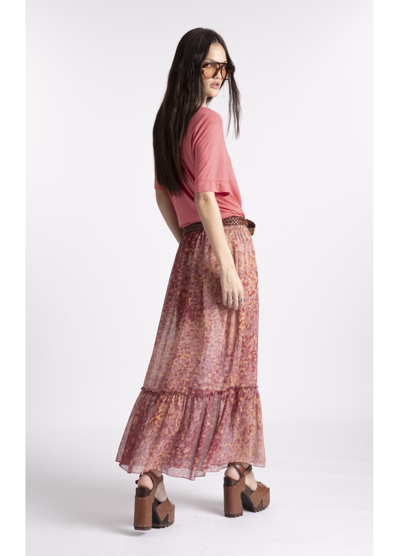 Saia Floral Midi Cobre