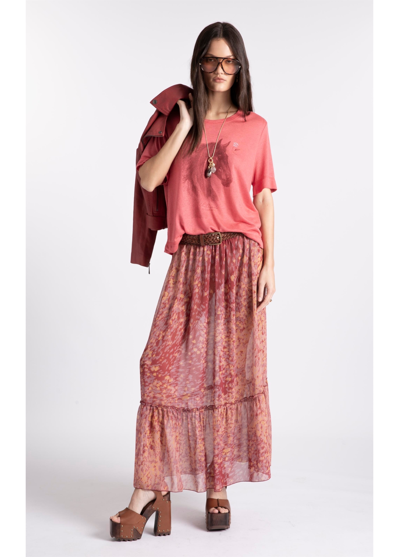 Saia Floral Midi Cobre