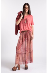 Saia Floral Midi Cobre
