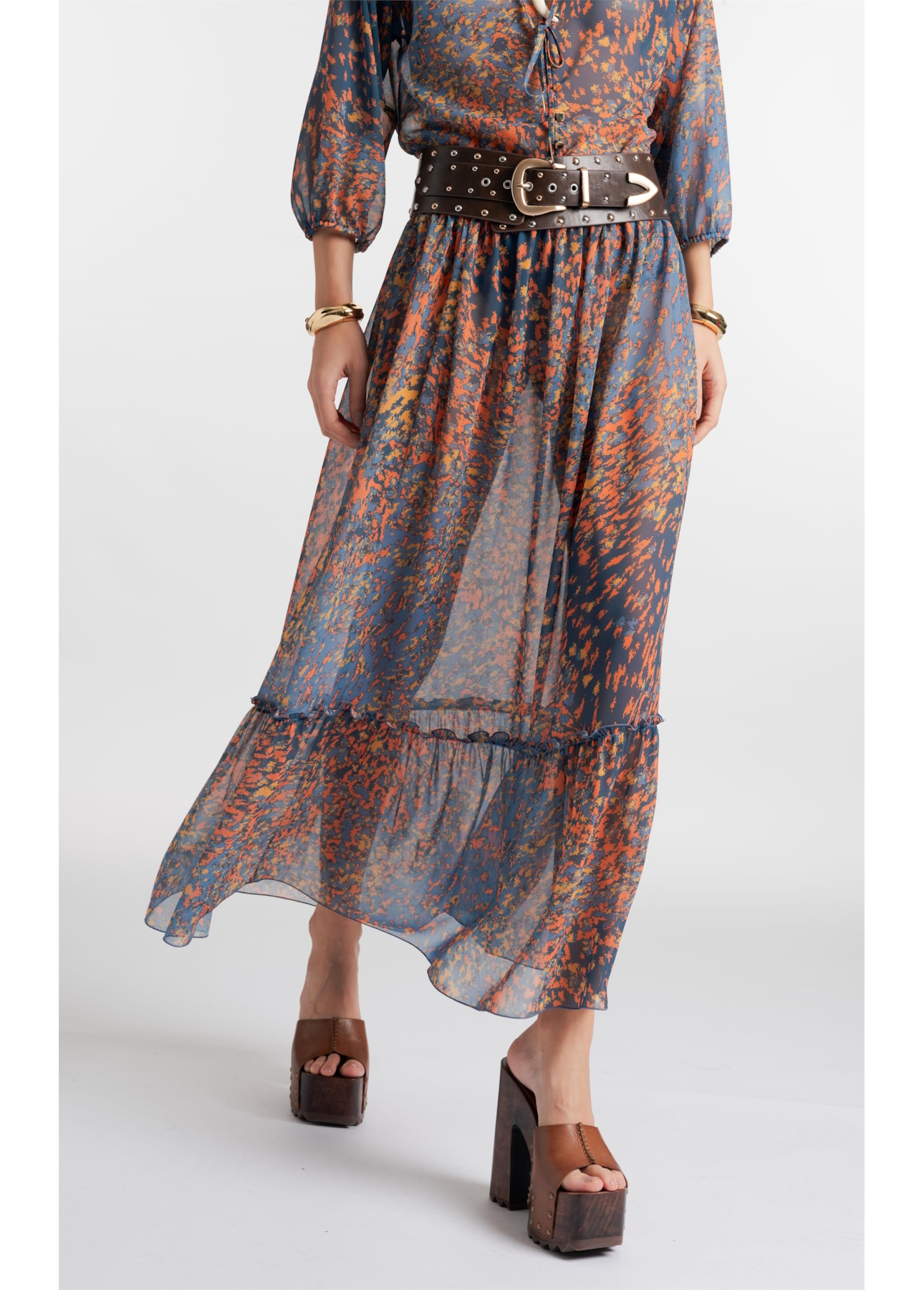Saia Floral Midi Petroleo