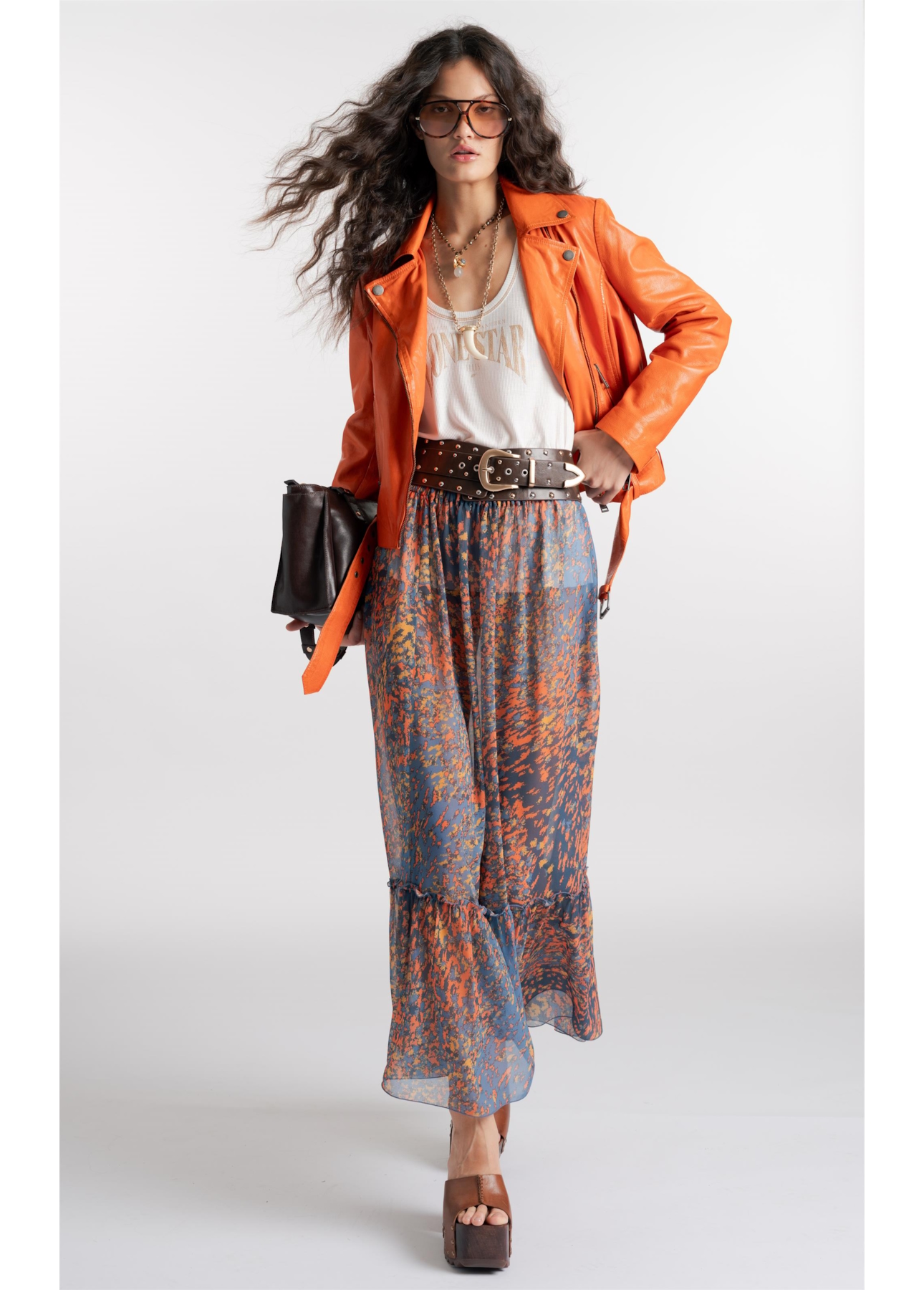 Saia Floral Midi Petroleo