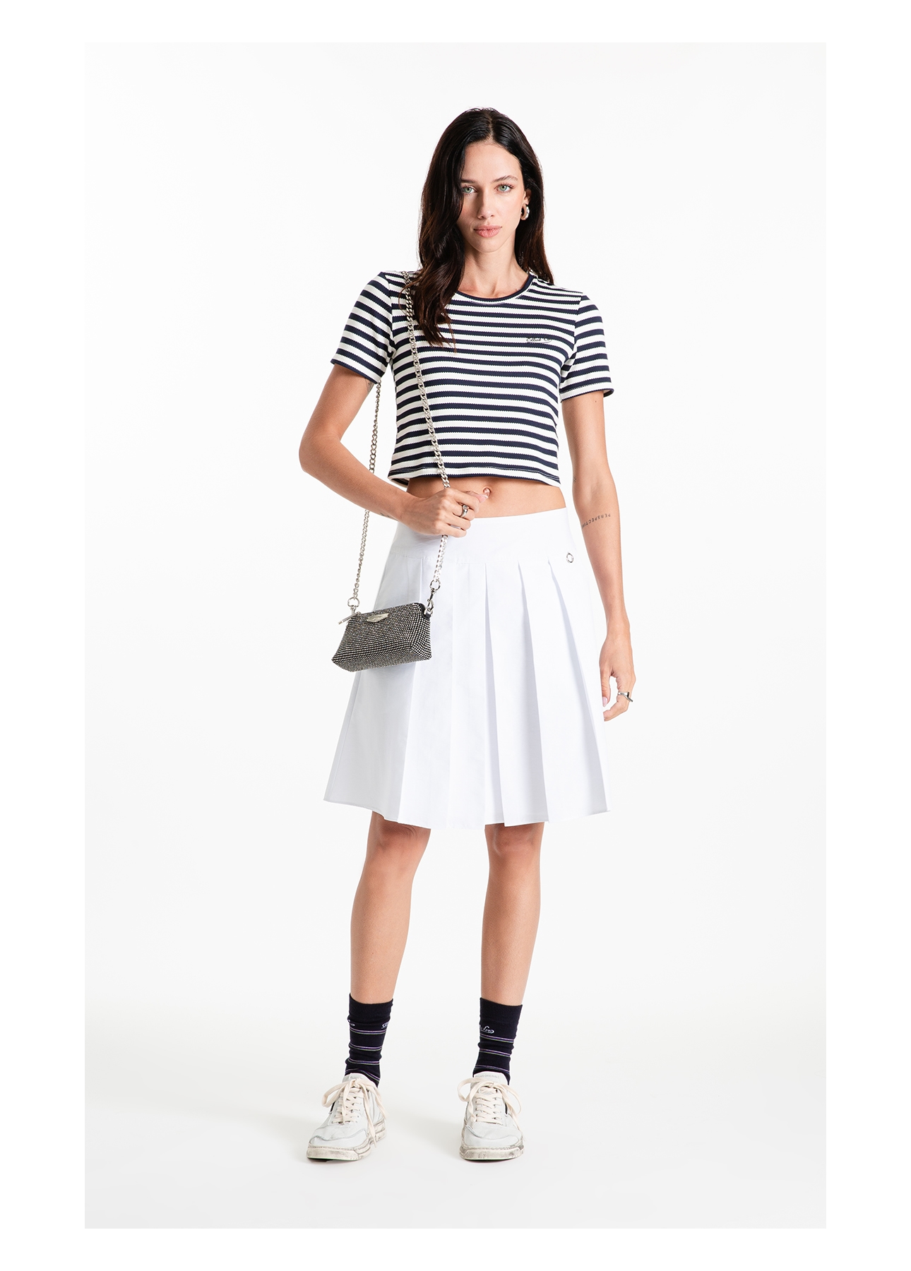 Saia Galles Pleats Midi Branco