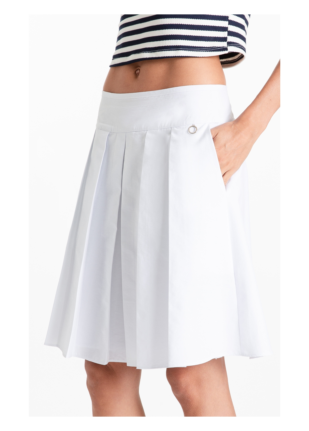 Saia Galles Pleats Midi Branco