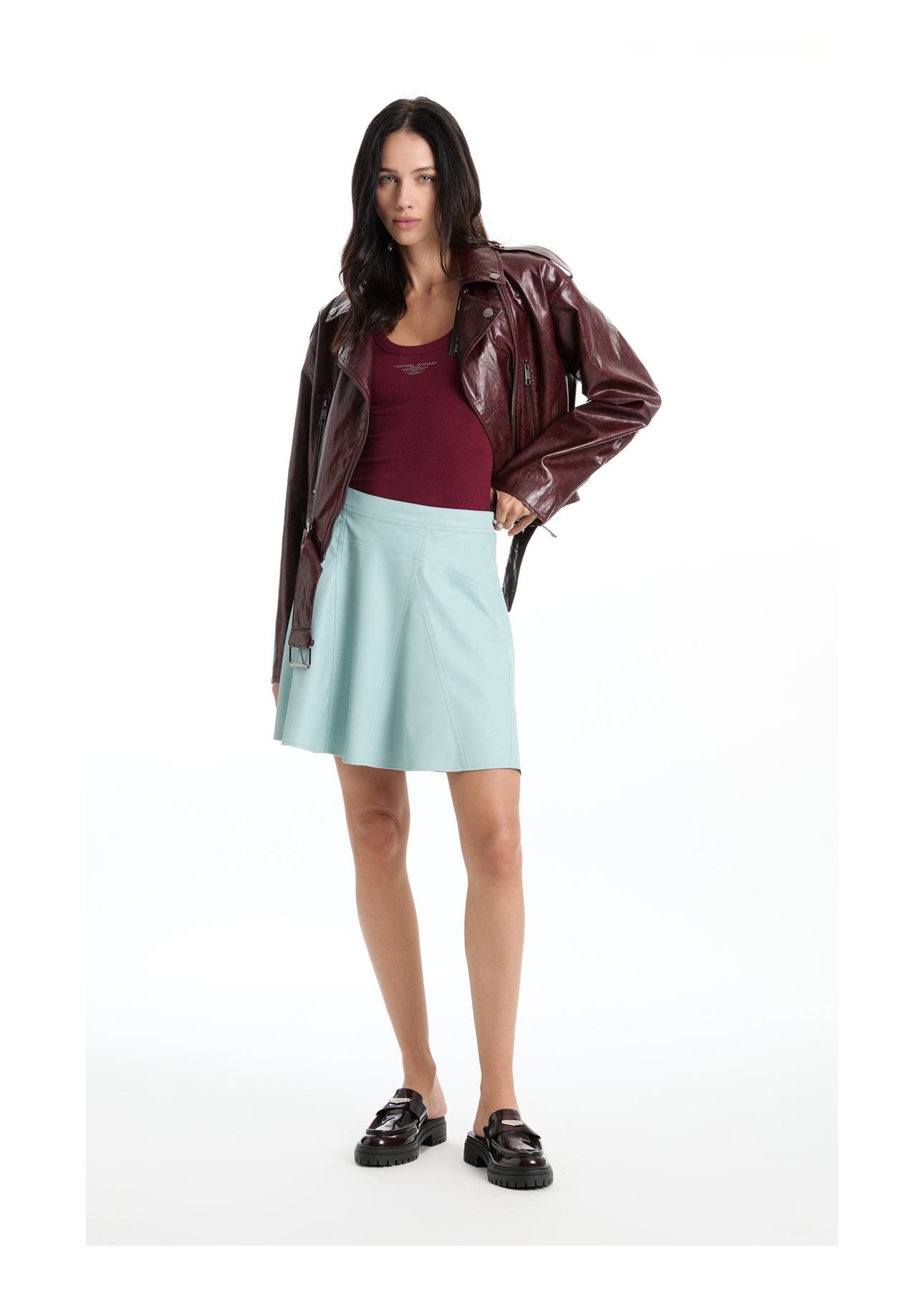 Saia Leather Like Ellus Azul Claro