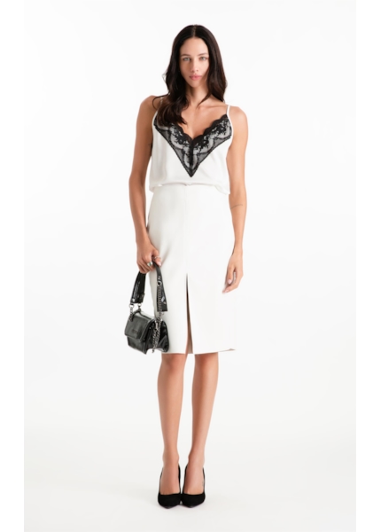 Saia Leather Like Lapis Midi Branco
